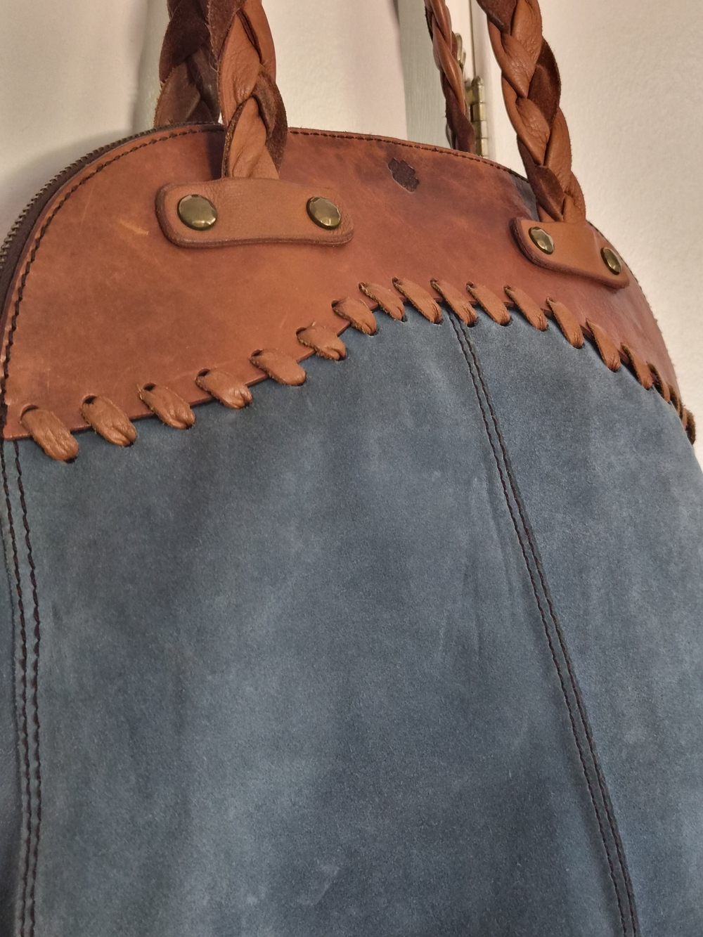 Lucky Brand Two-Tone Braided Handle Suede Shoulder Bag - Blue & Brown - Picture 3 of 11